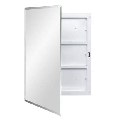 Pharmacie en plastique avec miroir 16 po x 22 po, surface et support encastré, miroir biseauté