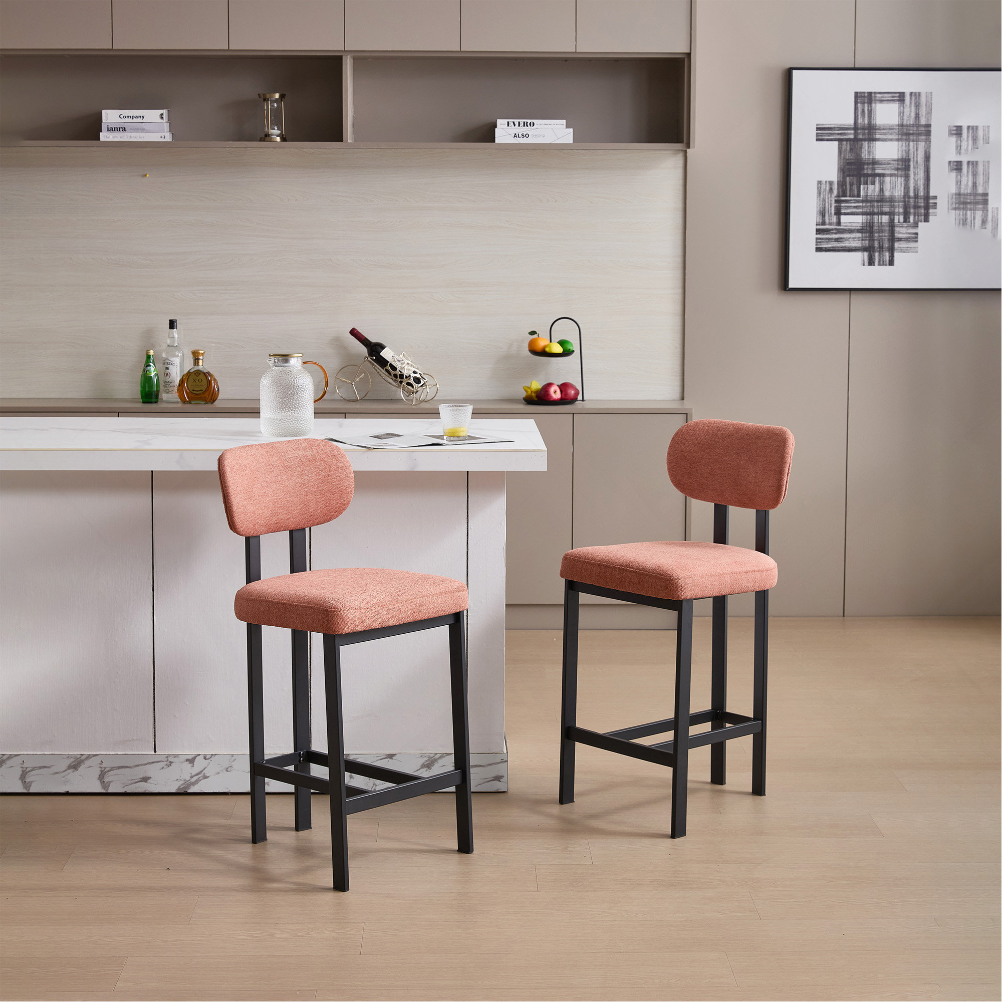 Red Barrel Studio Bar Stools Set Of 2, 26 Inch Modern Upholstered ...