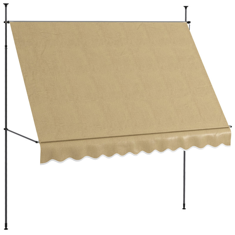 Outsunny Manual Retractable Awning, 118" Non-Screw Freestanding Patio Sun Shade Shelter with Support Pole Stand and UV Resistant Fabric, for Window, Door, Porch, Deck, Beige