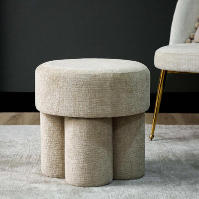 Chenille Round Dressing Table Stool for Bedroom Furniture, Living Room Accent Stool, Foot Stool