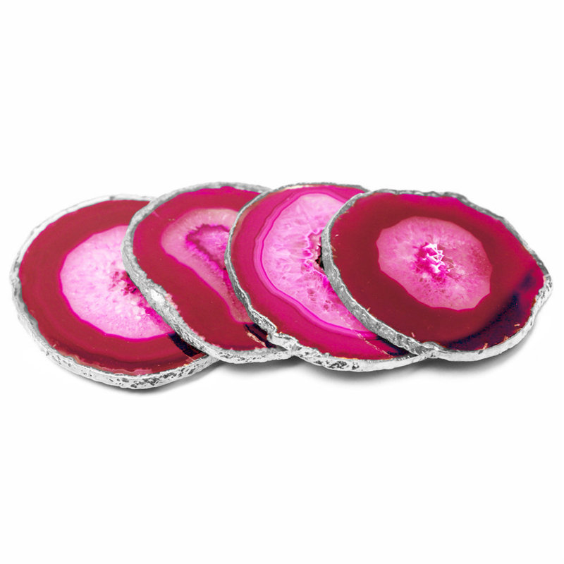 Dessous de verre en pierre d’agate, Rose / argenté, Oui