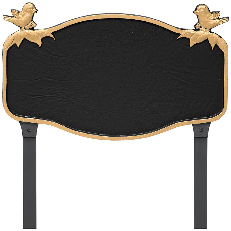 Plaque d'adresse mésange avec piquets de pelouse, Noir / or, Oui