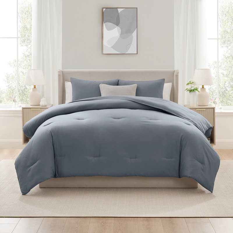  soft microfiber 3 piece comforter set with pillow shams, Slate Blue, Queen Comforter + 2 Standard Shams