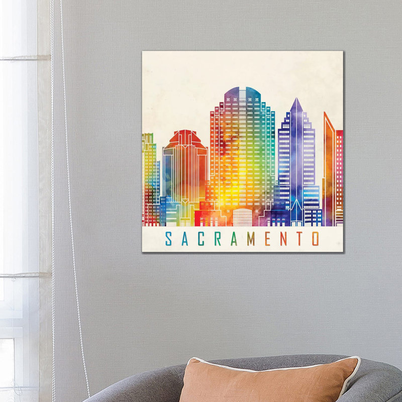 Sacramento Landmarks Watercolour 1 Piece Wrapped Canvas Painting, 66.04 cm H x 66.04 cm W