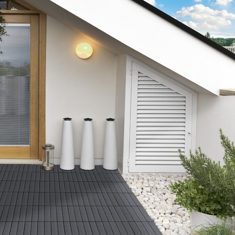 11 tuiles de terrasse emboîtables en plastique pour patio, 12 pièces x 12 po, Brun