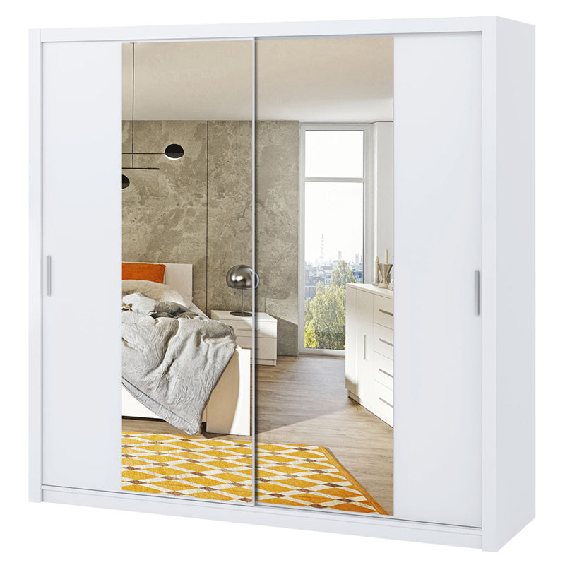 Frazierii 2 Door Manufactured Wood Wardrobe, 215cm H x 220cm W x 62cm D, White
