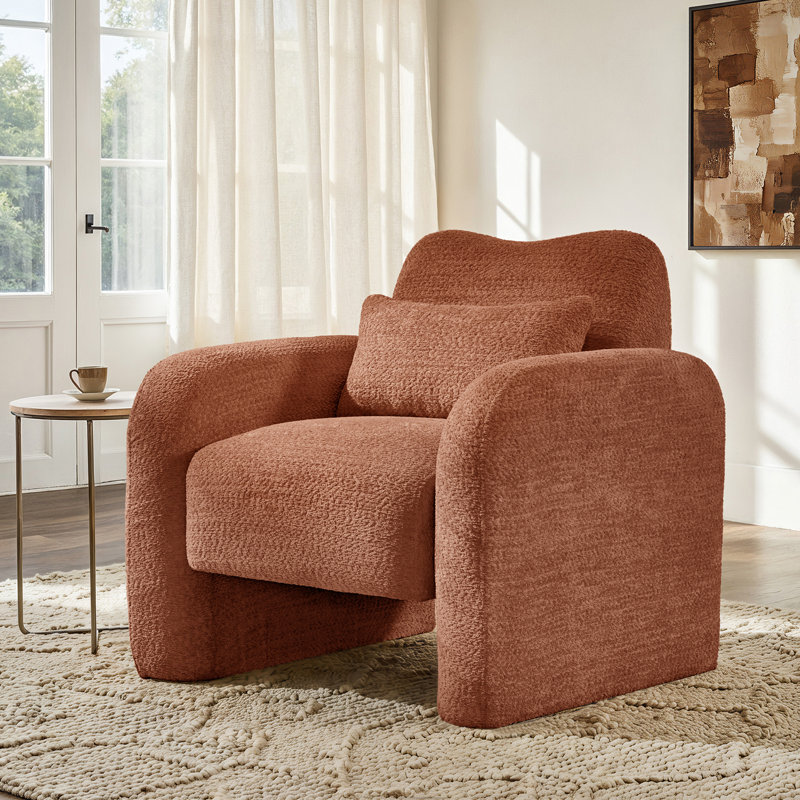 Fidele 33"W Modern Upholstered Armchair with Lumbar Support Pillow, Rust
