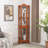 Lighted Corner Curio Cabinet With Tempered Glass Doors & Shelves - Elegant Oak Display Storage For Living Room & Bedroom Decor