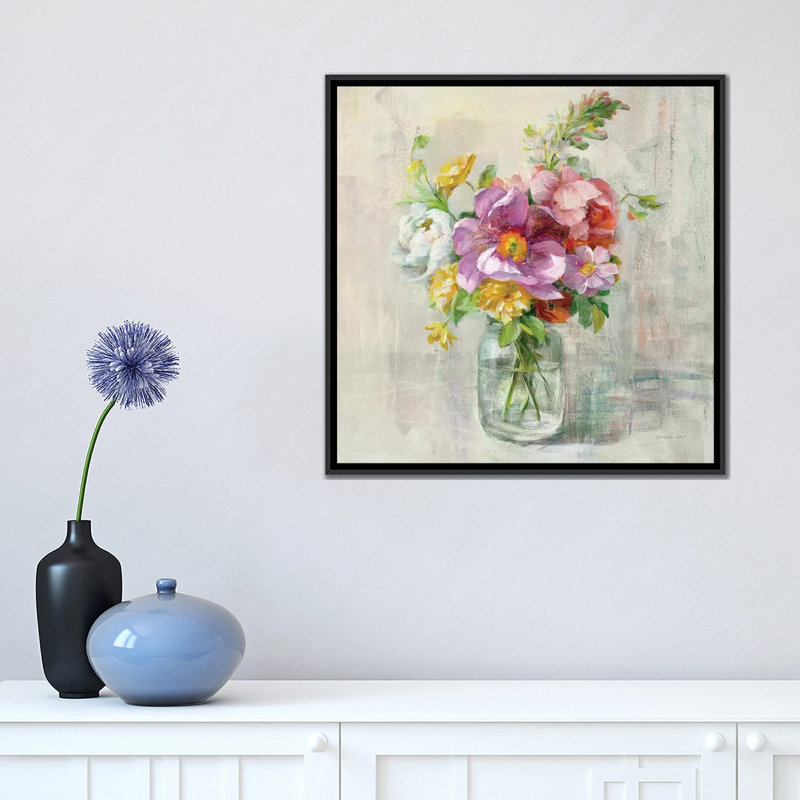 « summer trésors ii », reproduction d’art sur toile tendue, H 18 po x l 18 po x P 1,5 po, Toile avec cadre noir, Pas de tapis
