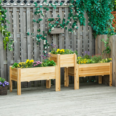3 jardinières surélevées, jardinières surélevées en bois avec pieds et doublures. Jardinage de jardin. Cultivez des légumes, des herbes et des fleurs. Naturel. Respirant, contrôle. Bois massif. Configuration libre. Plante