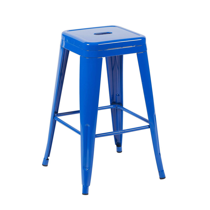 Tabourets de bar en métal sans dossier avec assemblage sans outil et conception peu encombrante, Bleu, 4