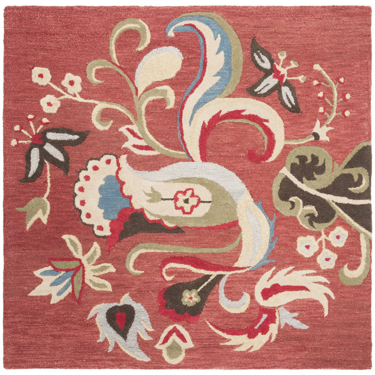 Ferrera Jahiem Floral Handmade Tufted Wool Red Area Rug