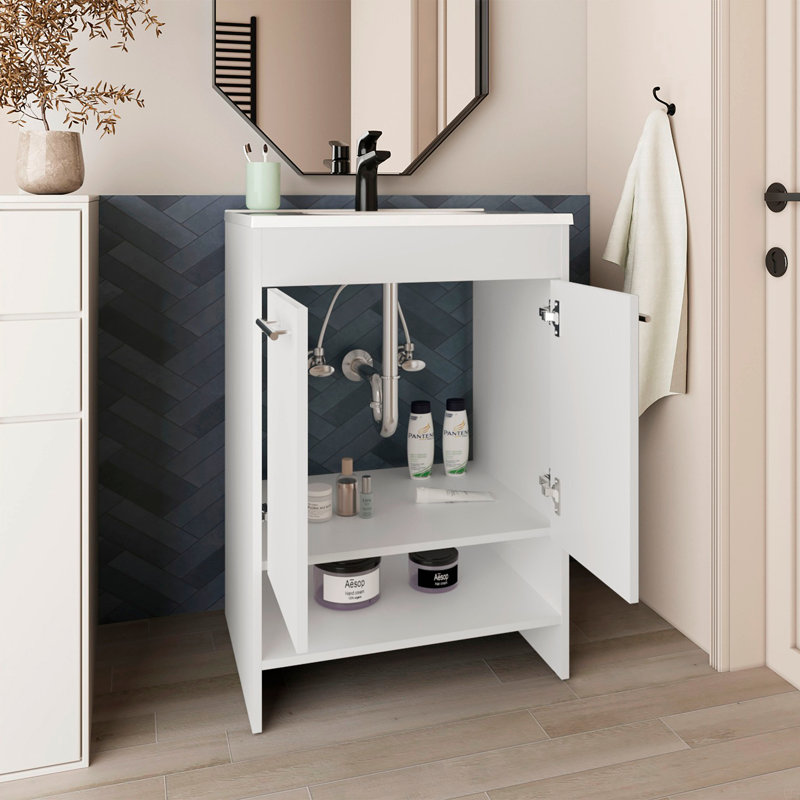 Meuble-lavabo avec lavabo, 2 portes, 2 tablettes