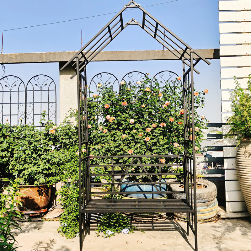 Banc de jardin en métal convertible avec support à fleurs, W58,7 * H98,97, noir