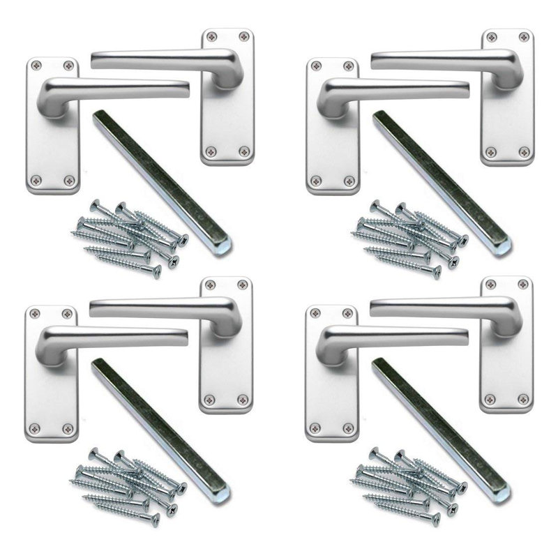 Golden Grace 4 Pairs Classic Victorian Straight Lever Latch Door Handles in Aluminium Finish