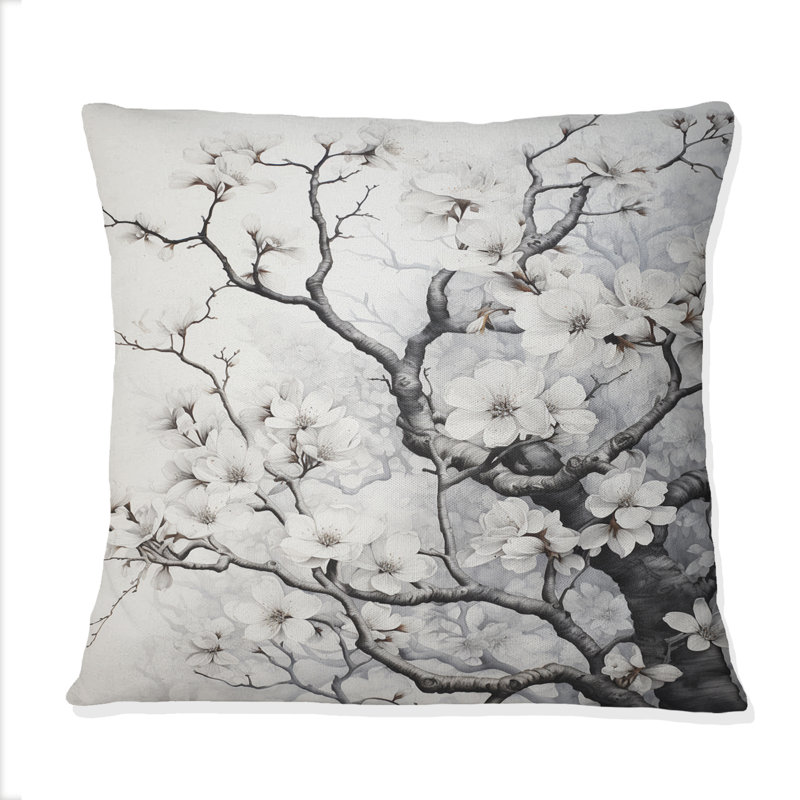 Coussin décoratif gris à motif d'arbres gris et blanc I - Trees