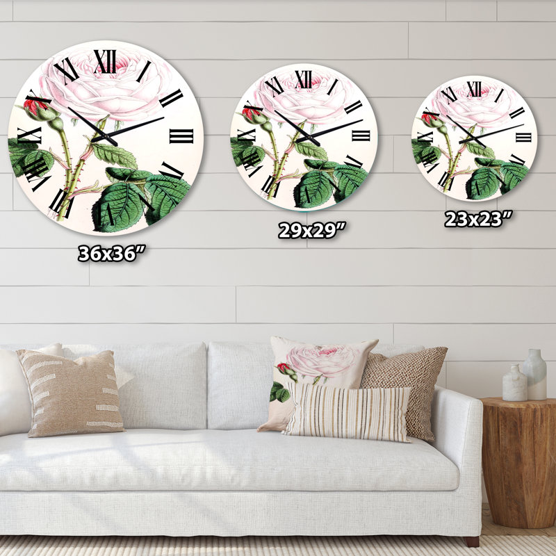 Fleur rose rétro - horloge murale traditionnelle, Moyenne