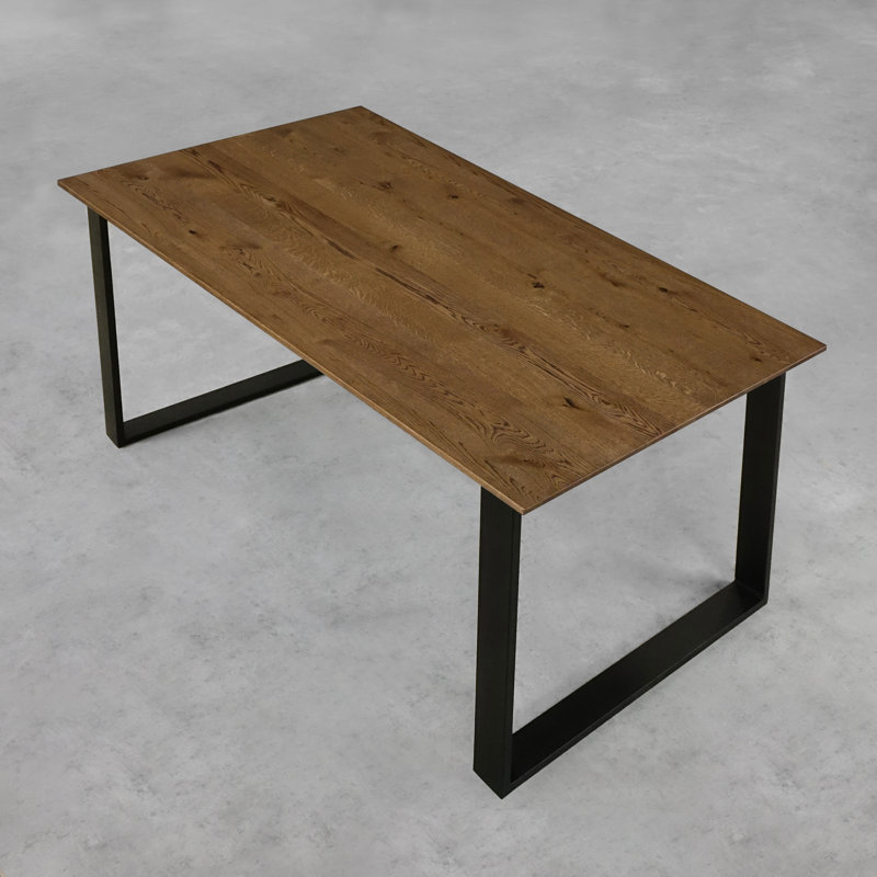 Ajahni Oak Metal Base Dining Table, 75cmH x 180cmL x 90cmW, Brown Oil