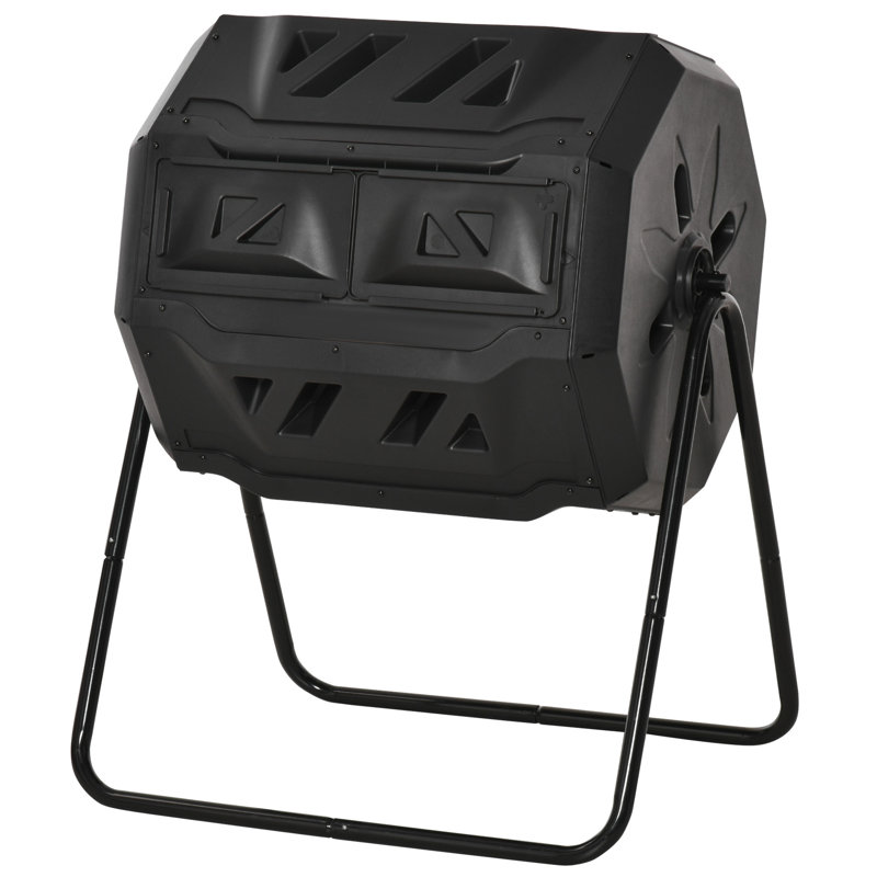 Composteur rotatif à chambre double de 43 gallons (163 litres), noir, rotation à 360°, Black
