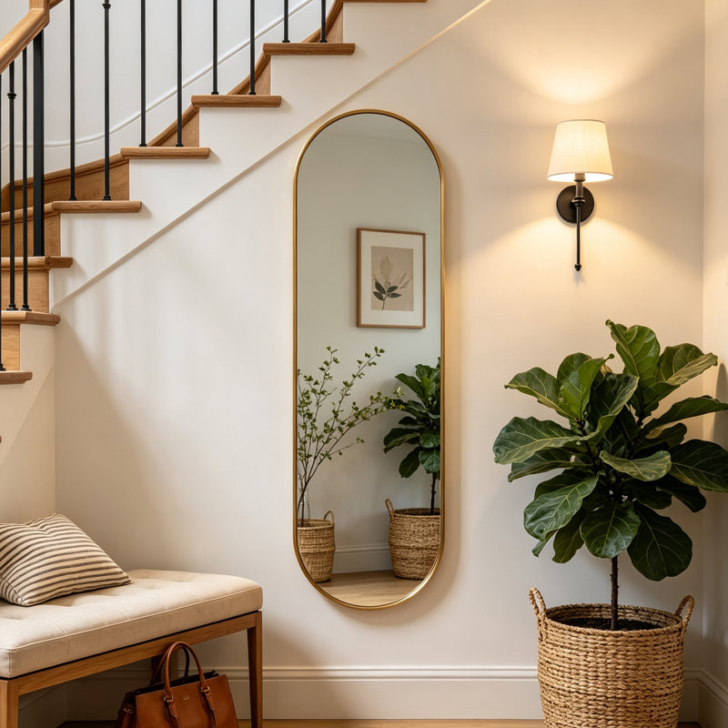 Oval Full‑Length Wall Mirror, 55" H x 18" W