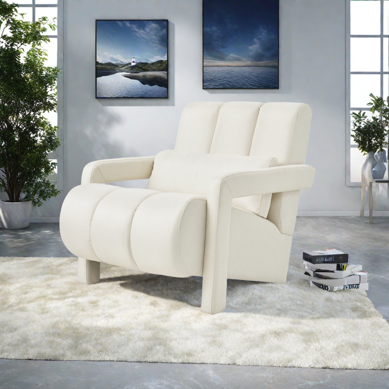 Chaise d'appoint moderne rembourrée, tissu en lin confortable avec coussin pour le salon, la chambre à coucher. Lin, Beige