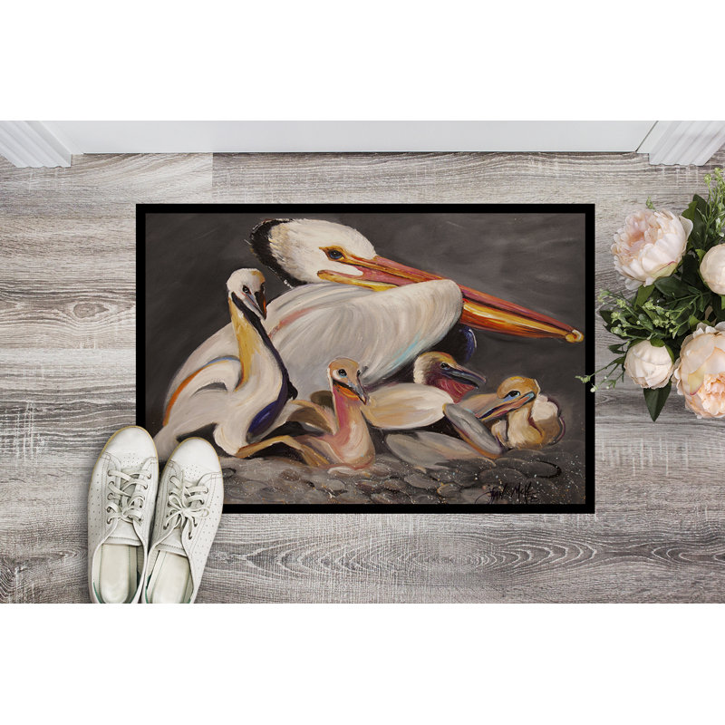 Paillasson d’intérieur anti-dérapant blanc Pelicans awais, Rectangle 1 pi 6 po x 2 pi 3 po