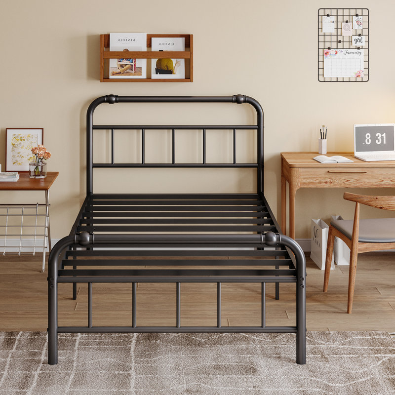 14 Inch Metal Twin Bed Frame with Headboard, Heavy Duty Industrial, 3500 lbs Capacity, Noiseless Non-Sway, Black, Easy Assembly, No Box Spring Needed