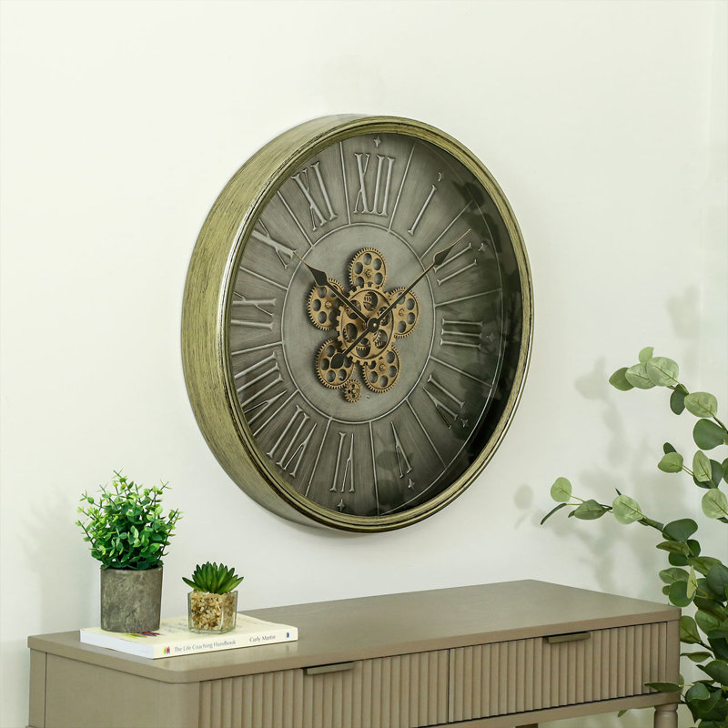 Cottrill Metal Gear Wall Clock for Living Room, Roman Number Modern Clock For Bedroom