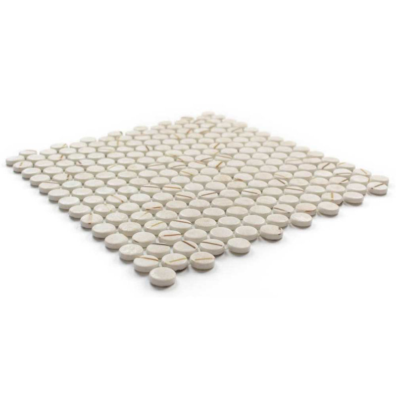 Eterna Penny 12"x12" Recycled Glass Mosaic Tile, Beige