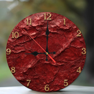 Red Textured Clock Face With Gold Numbers