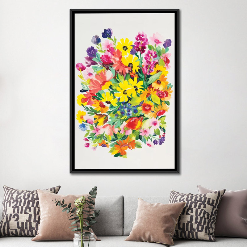 «Snapdragons & Zinnias», impression sur toile, H 26 po x l 18 po x P 1,5 po, Toile avec cadre flottant noir, Pas de tapis