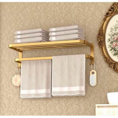 Porte-serviettes de salle de bain en acier inoxydable avec barres et crochets doubles - Tablette de salle de bain murale pour serviettes et rangement de salle de bain