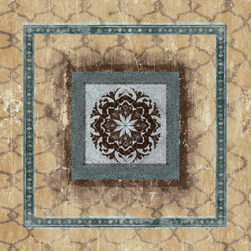 Bluish Tile And Tan Brown Distress - Wrapped Canvas Print, 30cm H x 30cm W x 3.8cm D
