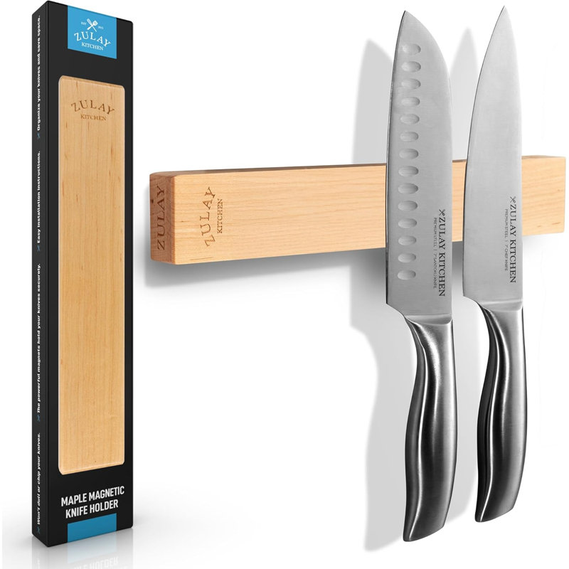 Porte-couteaux magnétique en bois d'érable sans soudure 11,75 po Zulay Kitchen - Bande magnétique en bois pour organiser votre cuisine