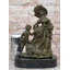 Sculpture femme et garçon victorienne en bronze sur base de marbre