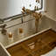 Bureau de coiffeuse 3-en-1 avec miroir et lumières, petit ensemble de coiffeuse avec plateau de table en verre visible, 3 tiroirs, banc de rangement, miroir d'éclairage 3 couleurs, convient au petit bureau de meuble-lavabo-209624051