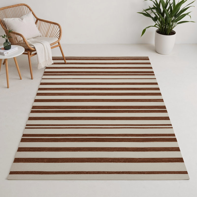 Tapis intérieur / extérieur beige HorizontalStripes, Rectangulaire 3 pi x 5 pi