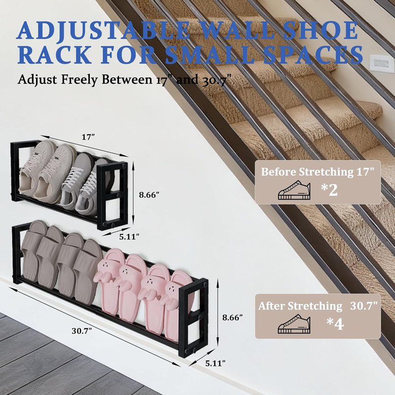 Ensemble de 2 étagères à chaussures murales étroites pour petits espaces, étagère à chaussures suspendue pouvant contenir 8 paires