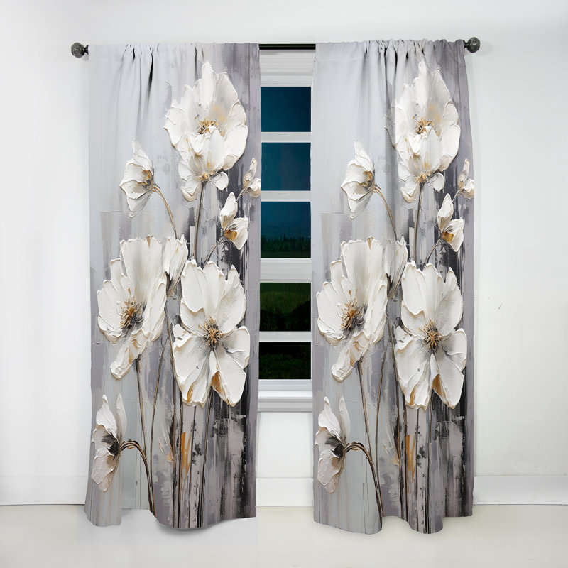 Halleli Buttercups Fields On Grey IV - Traditional Curtain - Velvet Room Darkening - 1 panel, 52" W x 84" L