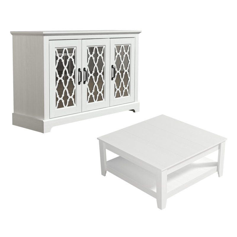 Weddel Basilico 2 Piece Transitional Coordinated Living Room Set, Pearl White Oak, Pearl White Oak