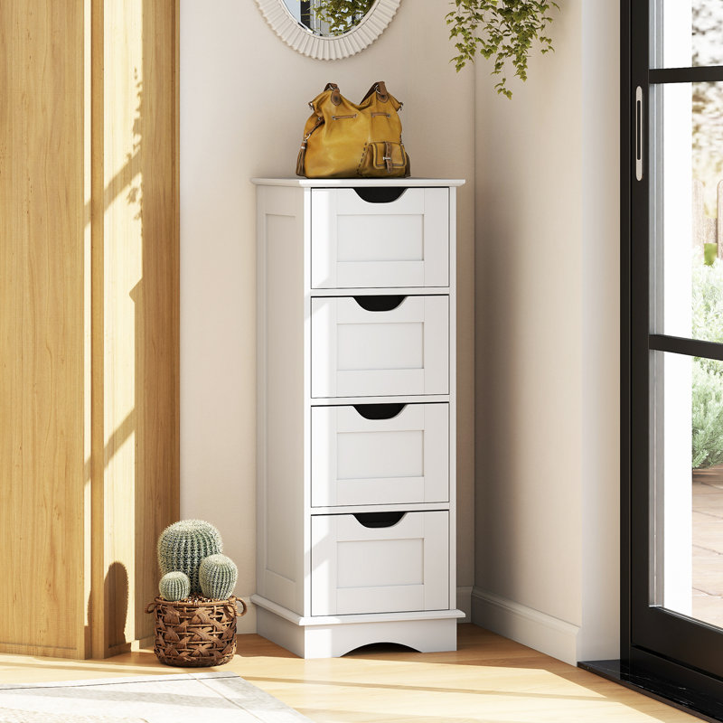 Armoire de salle de bain à 4 tiroirs avec poignées découpées, Blanc