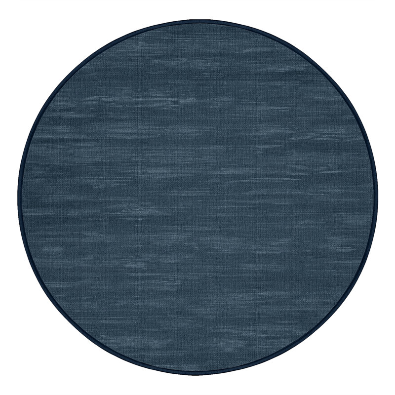 Tapis bleu uni lavable à la machine, Rond 5 pi