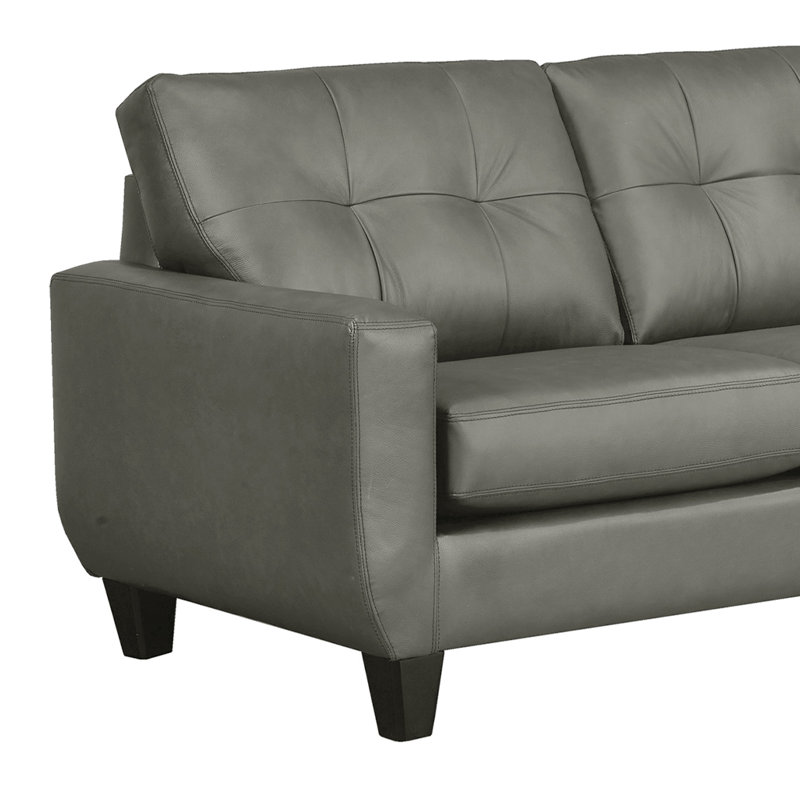 Aarah Upholstered L-Shaped Sectional, Right Hand Facing, Light Gray Genuine Leather