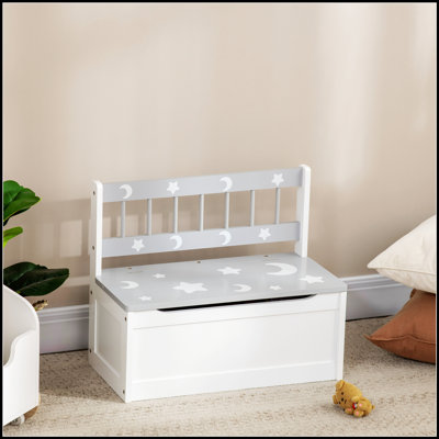 Qaba Toddler Toy Box Storage Bench with Large 27 L Interior, Kids Storage Bench Seat with Storage for Toddler Playroom Furniture, Kids Bedroom Furniture, Toy Organizer and Storage Bin