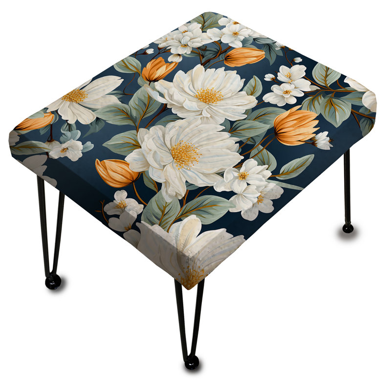 Motif floral blanc et bleu campagnard - Repose-pieds rectangulaire floral