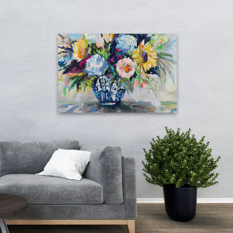 Bleu et bouquet gingembre Pop Art, H 32 po x l 48 po