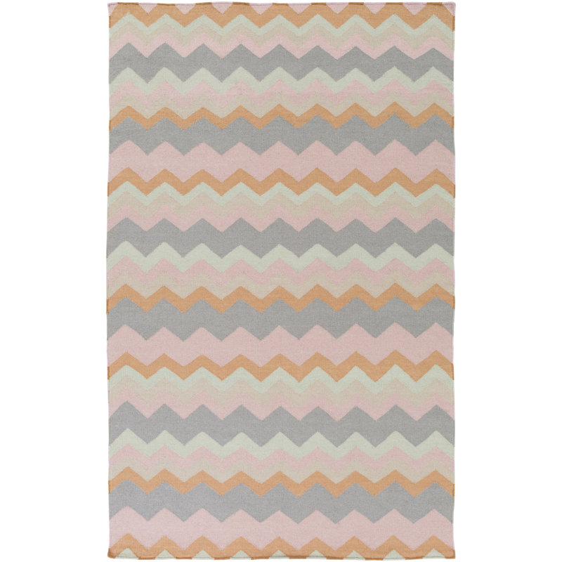 Tapis gris / rose / vert en laine tissé à la main Diego, Rectangle 2 pi x 3 pi