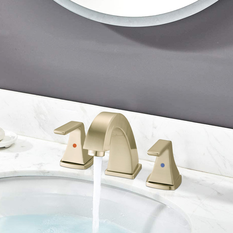 2 Widespread Bathroom Faucet, Brushed Golden, Pop Up Drain Included, Materials 8" Faucet With 2 Handles, Drain, Nostalgic Appeal