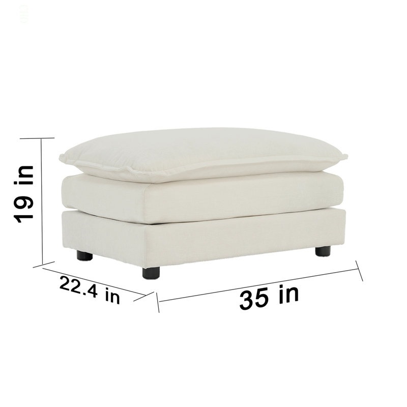 Jeffers Chenille Fabric Upholstered 4-Piece Sectional Sofa, White Chenille, 33" H x 76.7" W x 35" D