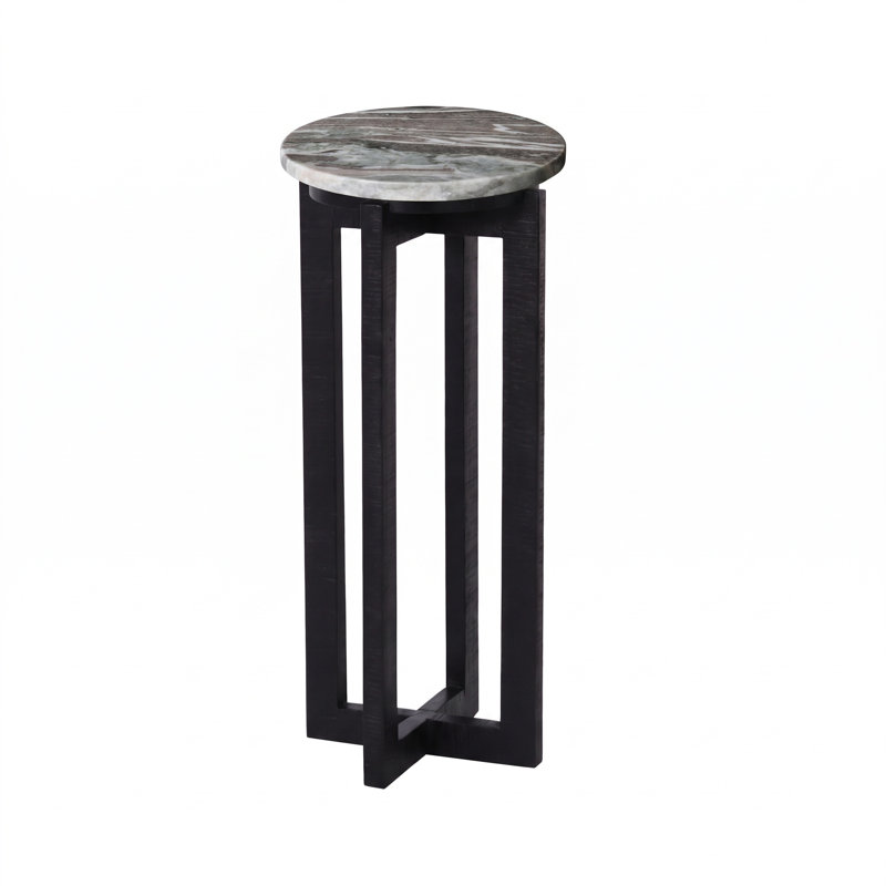 Round Marble Wood Cross Leg Drink Table